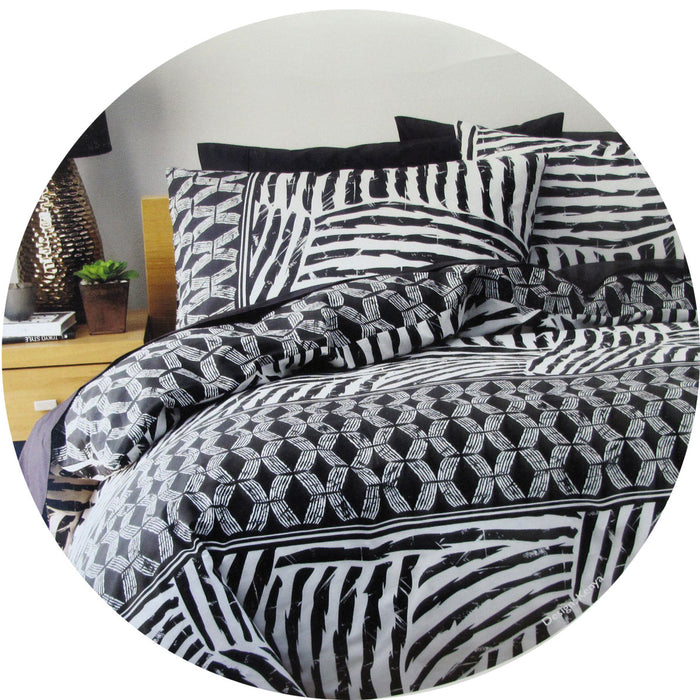 Kenya Black Printed Geometric Quilt Cover Set Double