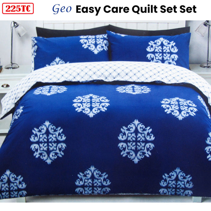 225Tc Geo Damask Cotton Rich Easy Care Quilt Cover Set King