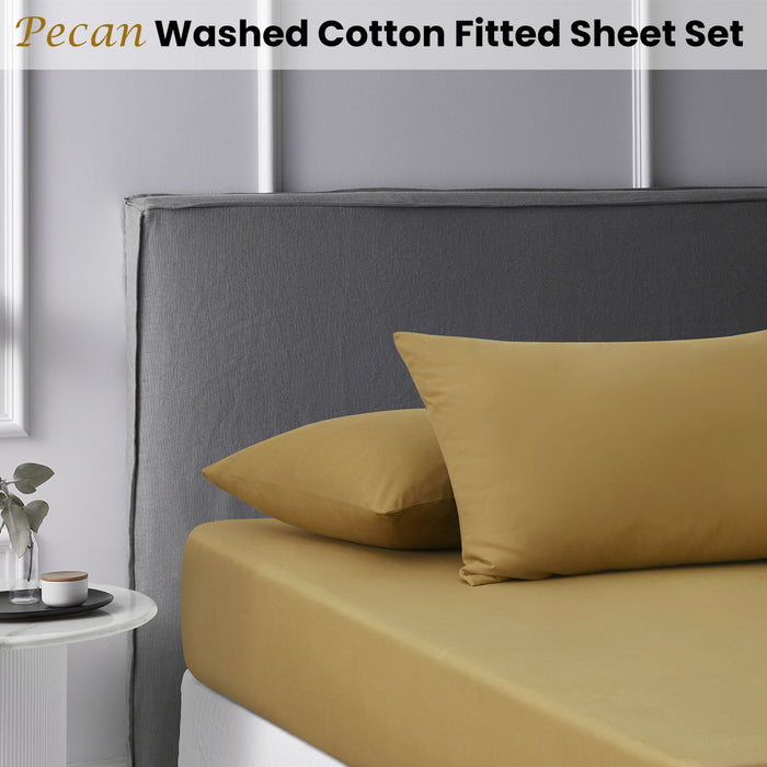 Pecan Washed Cotton Fitted Sheet Set Queen