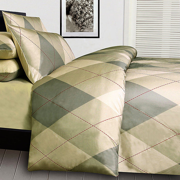 Argyles Beige Quilt Cover Set Single