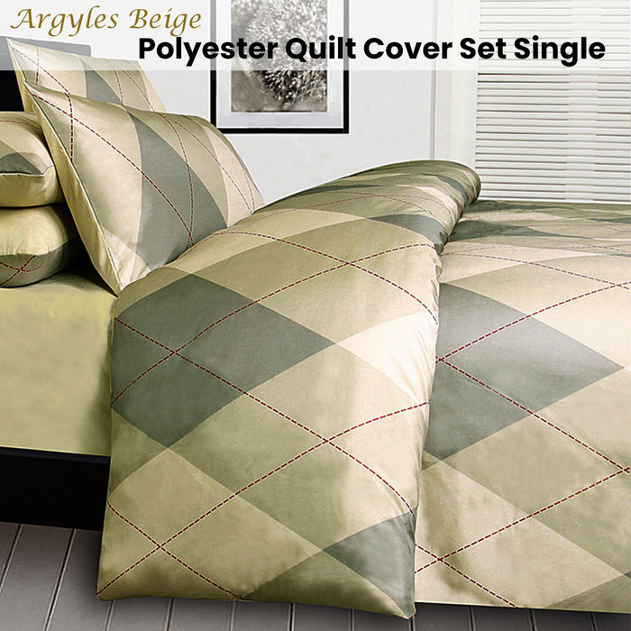 Argyles Beige Quilt Cover Set Single