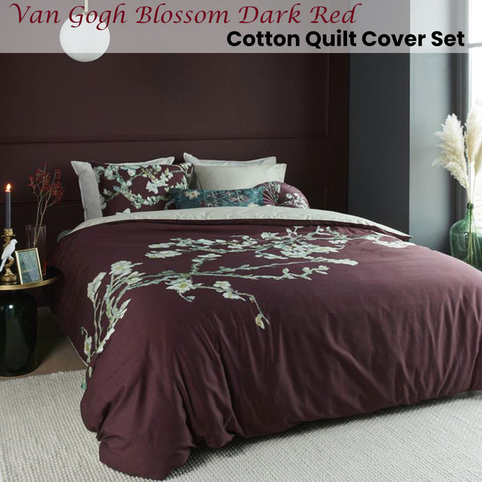 Van Gogh Blossom Dark Red Cotton Quilt Cover Set King