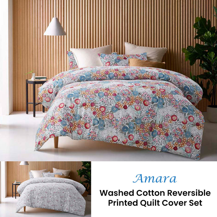 Amara Washed Cotton Printed Reversible Quilt Cover Set Queen