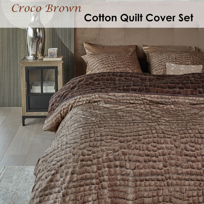 Croco Brown Cotton Quilt Cover Set King