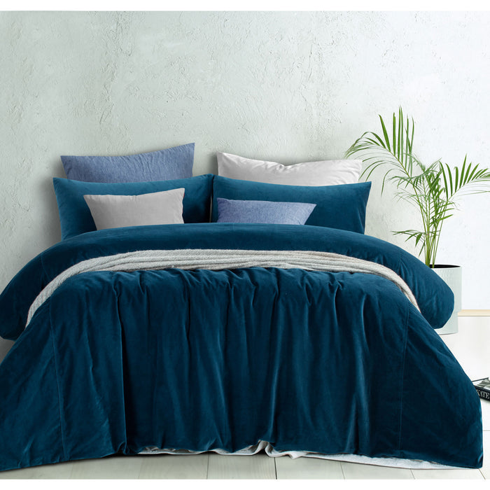 Cotton Velvet Quilt Cover Set Riverland Blue King