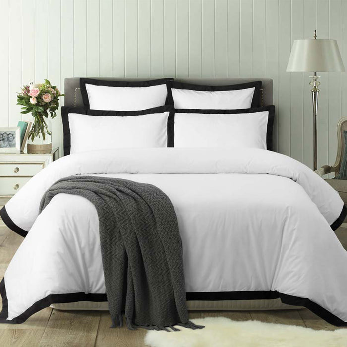 White/Black Tailored Hotel Deluxe Cotton Quilt Cover Set King