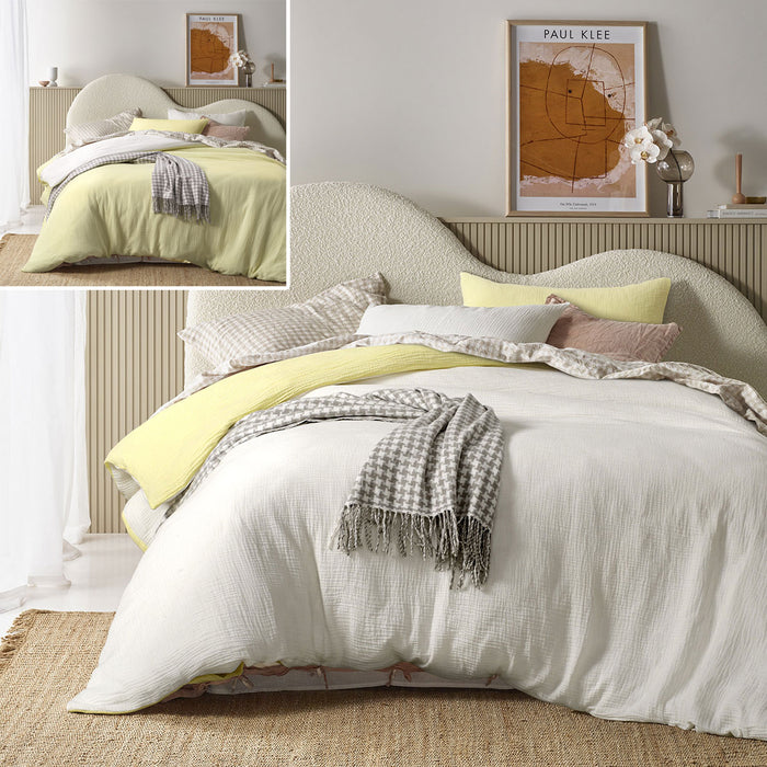 Hugo Reversible White Butter Cotton Gauze Quilt Cover Set King