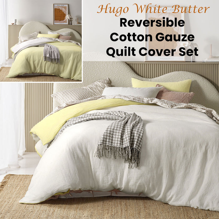 Hugo Reversible White Butter Cotton Gauze Quilt Cover Set King