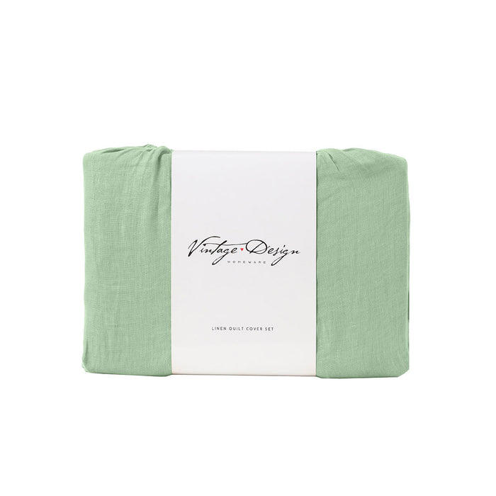 Pistachio French Linen Quilt Cover Set King