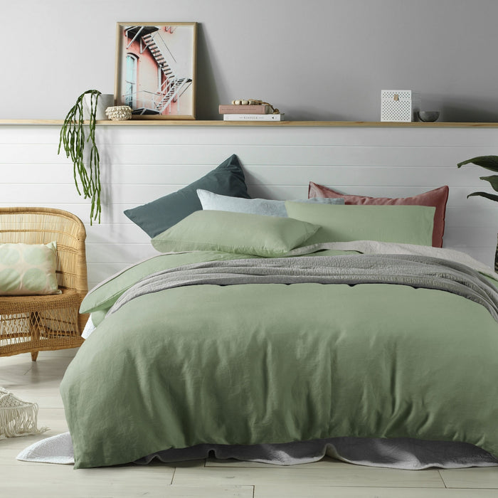 100% Linen Sage Quilt Cover Set Super King