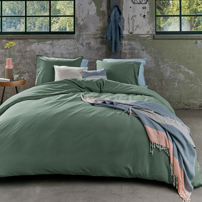 Organic Cotton Basic Green Quilt Cover Set King