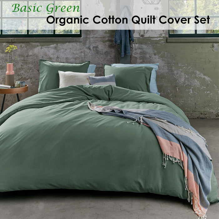 Organic Cotton Basic Green Quilt Cover Set King