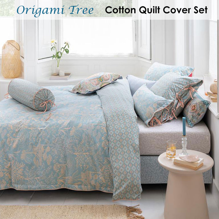 Origami Tree Light Blue Quilt Cover Set King