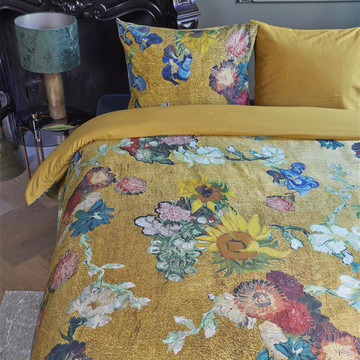 Van Gogh Partout Des Fleurs Gold Cotton Sateen Quilt Cover Set King