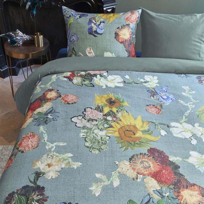 Van Gogh Partout Des Fleurs Green Cotton Sateen Quilt Cover Set King