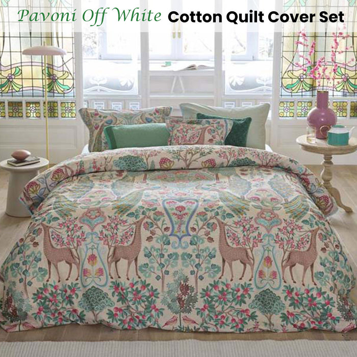 Pavoni Off White Cotton Quilt Cover Set Queen