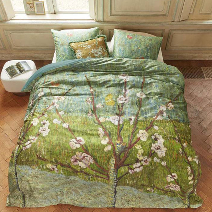 Van Gogh Peach Trees Green Cotton Sateen Quilt Cover Set Queen