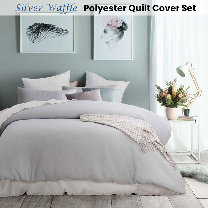 Silver Waffle Polyester Quilt Cover Set King