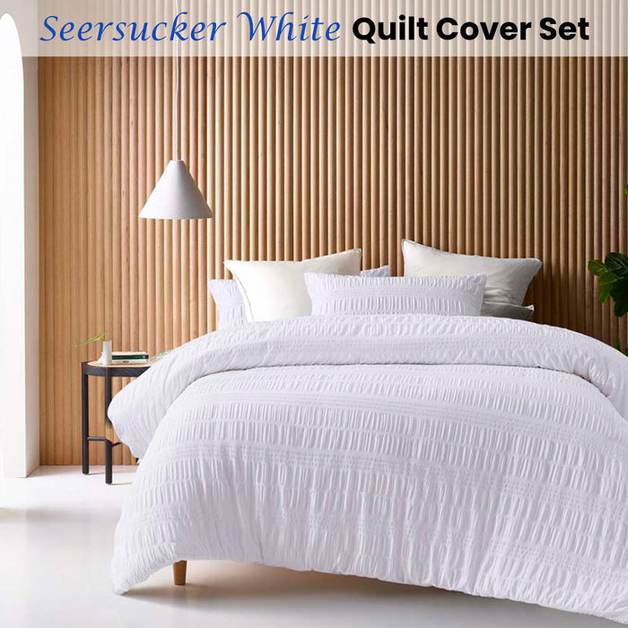 Seersucker White Quilt Cover Set Queen