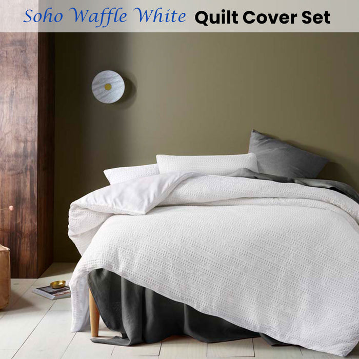 Soho Waffle White Quilt Cover Set Queen