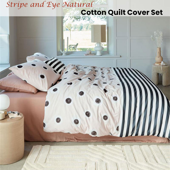Stripe And Eye Natural Cotton Quilt Cover Set King