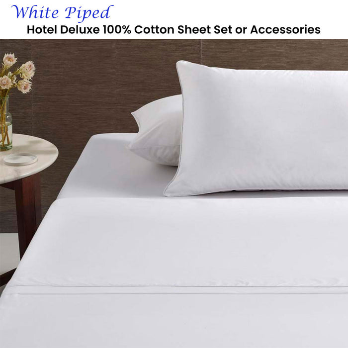 White Piped Hotel Deluxe Cotton Sheet Set Queen