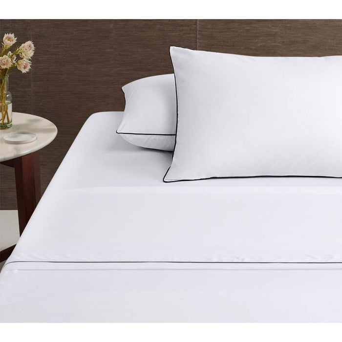 White/Black Piped Hotel Deluxe Cotton Sheet Set Queen