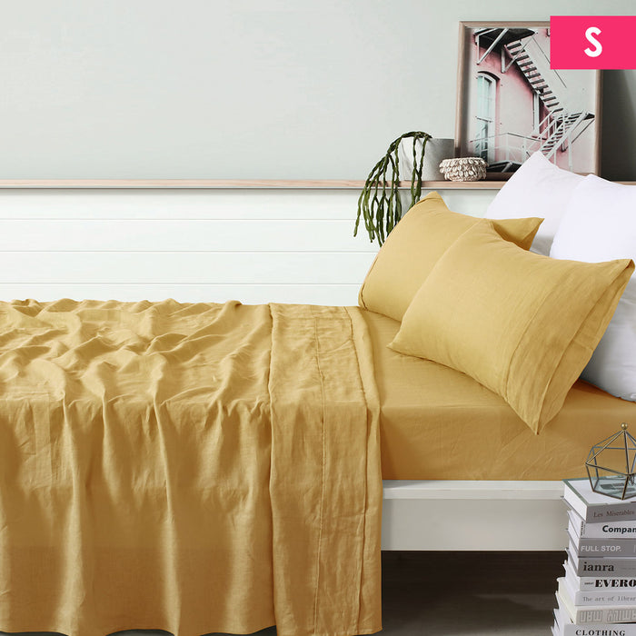 100% Linen Ochre Sheet Set Single