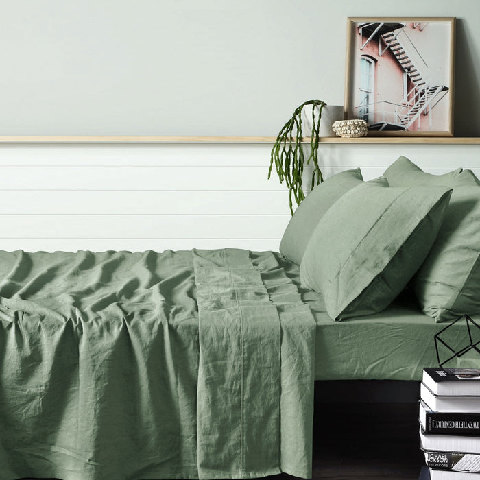 100% Linen Sage Sheet Set Single