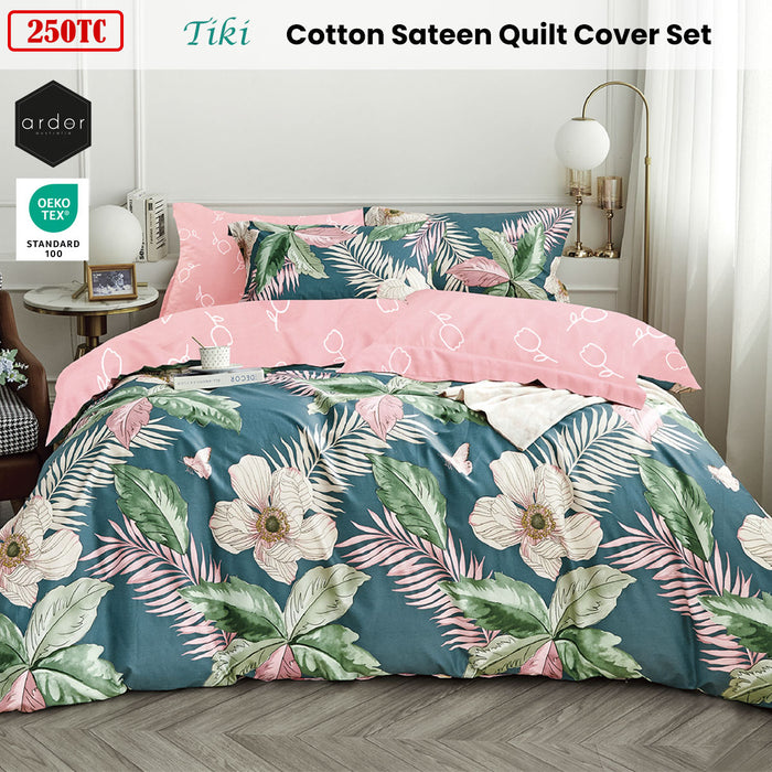 250Tc Tiki Tropical Cotton Sateen Quilt Cover Set Queen
