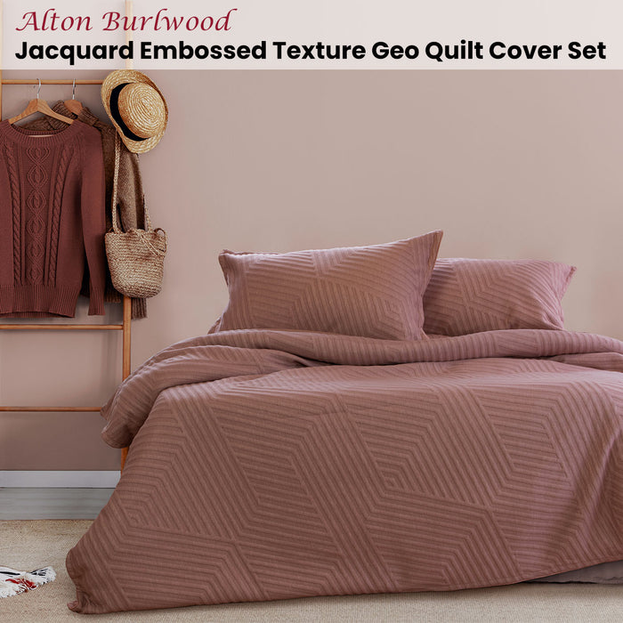 Alton Burlwood Jacquard Embossed Texture Geo Quilt Cover Set Queen