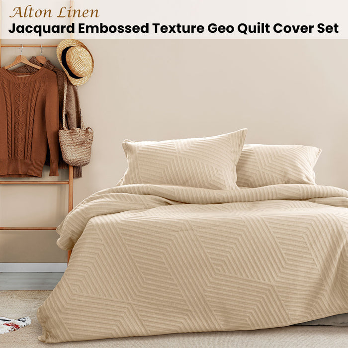 Alton Linen Jacquard Embossed Texture Geo Quilt Cover Set King