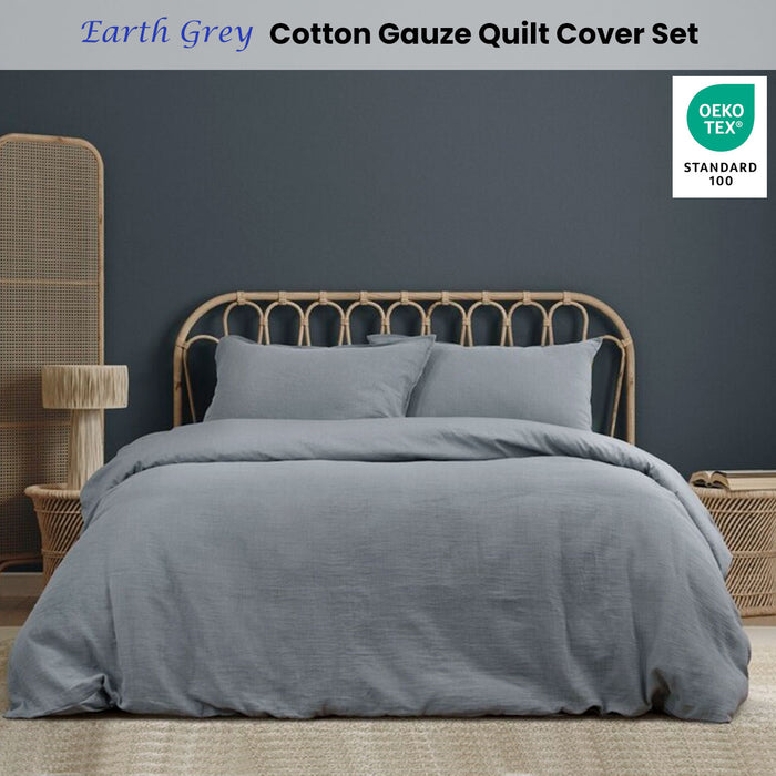 Earth Grey Cotton Gauze Quilt Cover Set King