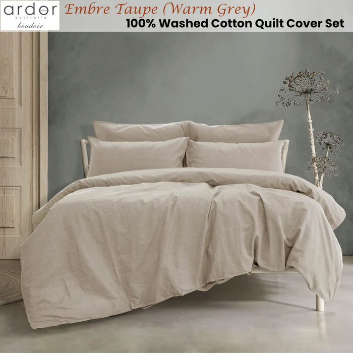 Embre Taupe 100% Washed Cotton Quilt Cover Set King