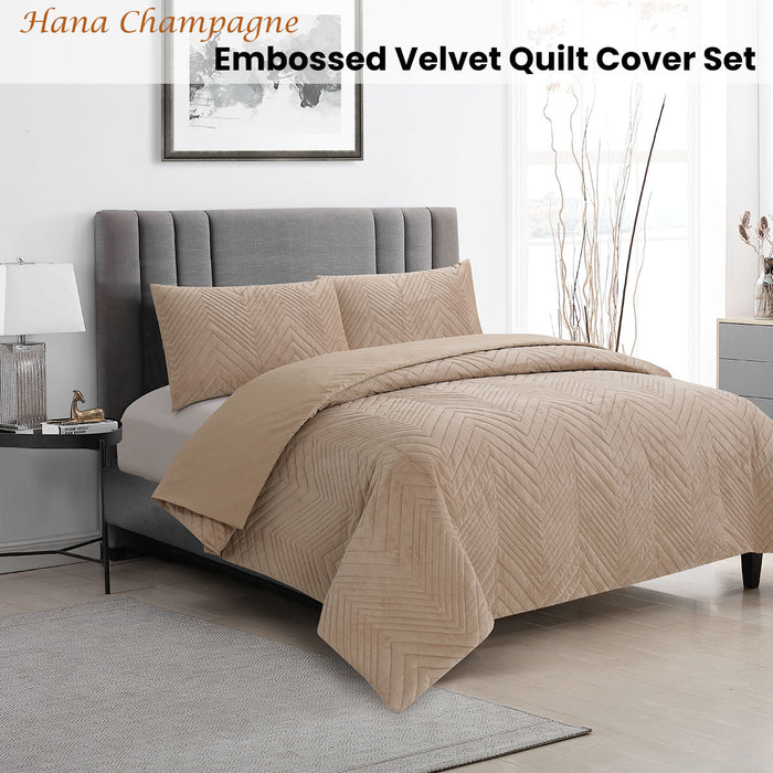 Hana Champagne Embossed Velvet Quilt Cover Set King