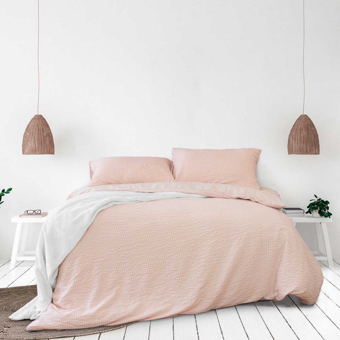 Ingrid Blush Seersucker Stripe Quilt Cover Set King