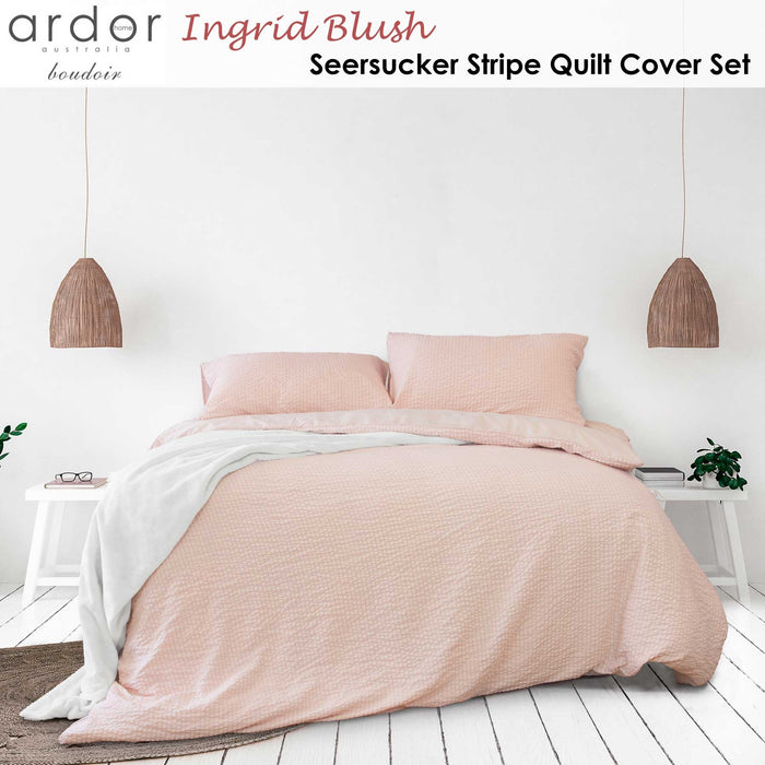 Ingrid Blush Seersucker Stripe Quilt Cover Set King