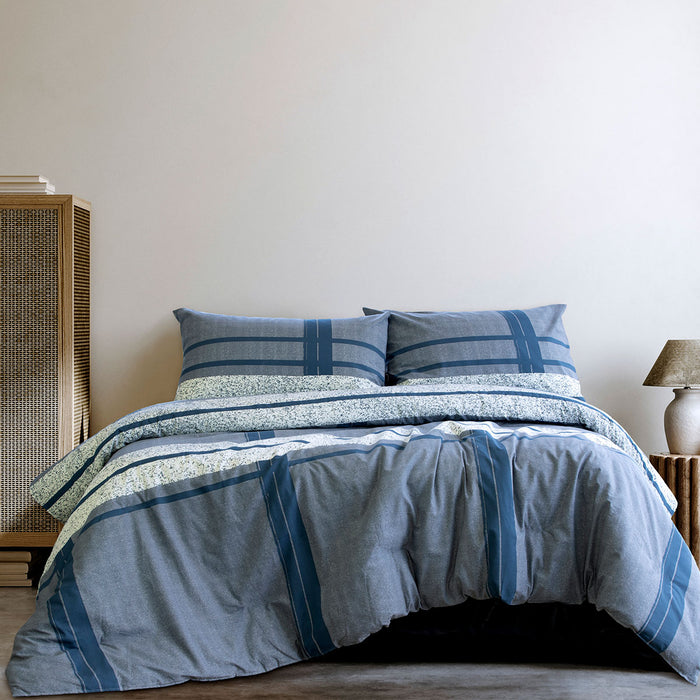 Mateo Navy Polyester Cotton Quilt Cover Set King
