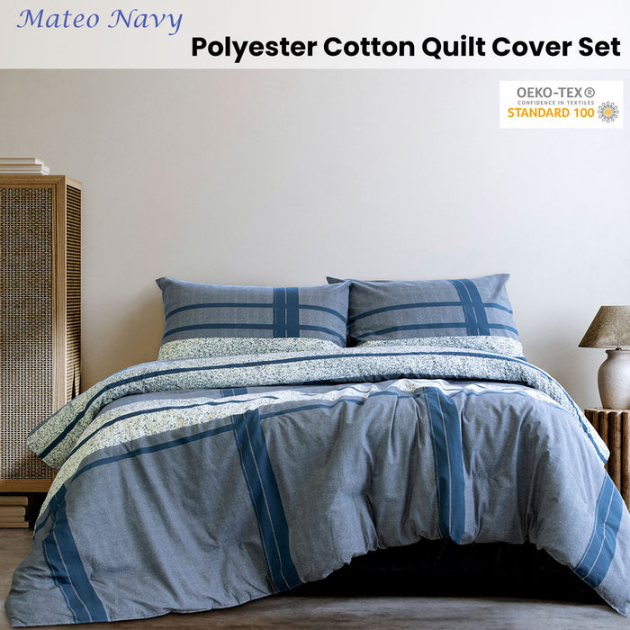 Mateo Navy Polyester Cotton Quilt Cover Set King