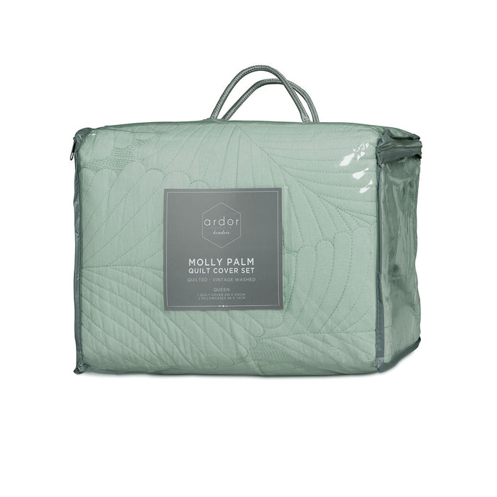 Molly Palm Green Quilted Quilt Cover Set King