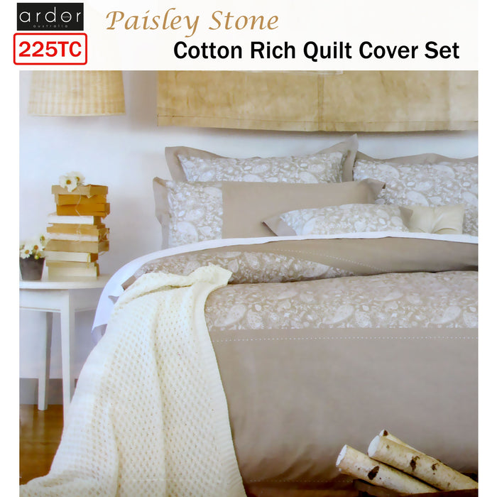 225Tc Cotton Rich Paisley Stone Quilt Cover Set Queen