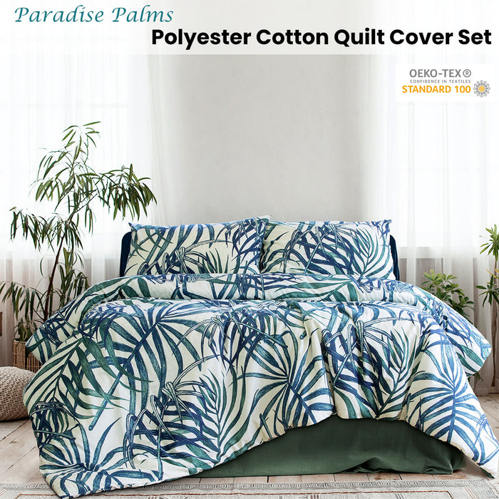 Palms Blue Polyester Cotton Quilt Cover Set King