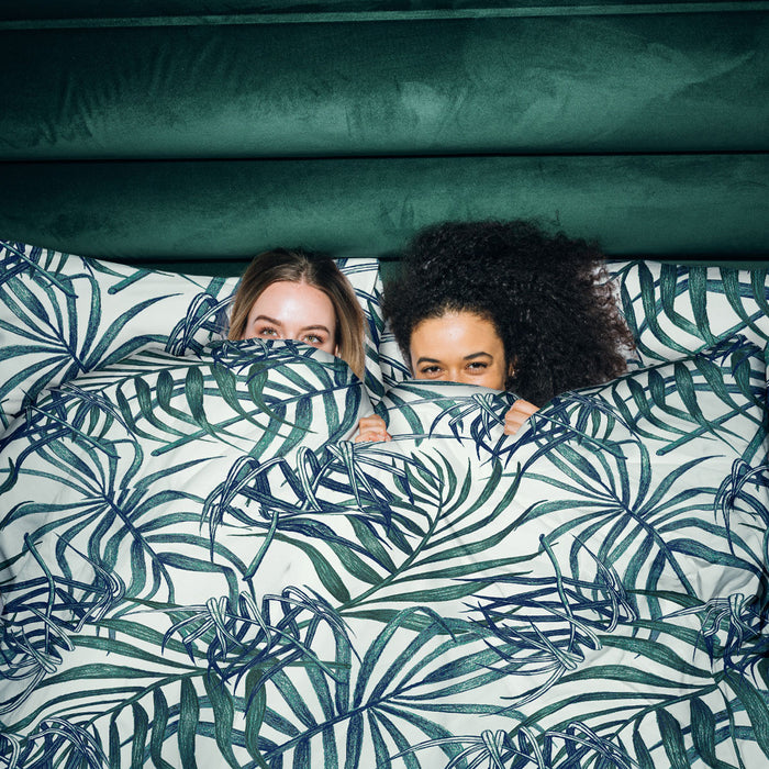 Palms Blue Polyester Cotton Quilt Cover Set King