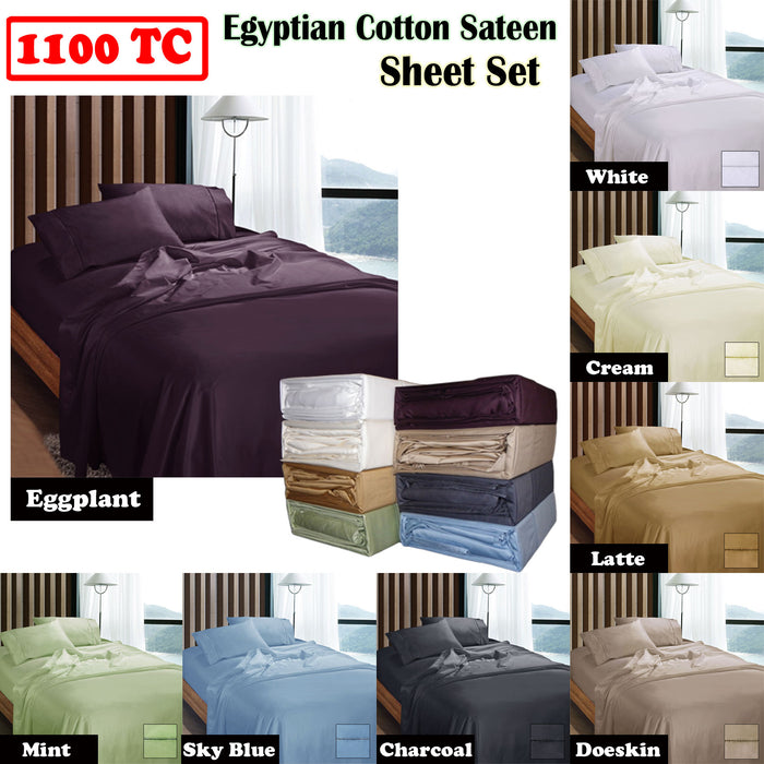 1100Tc Egyptian Cotton Sateen Sheet Set Eggplant Queen
