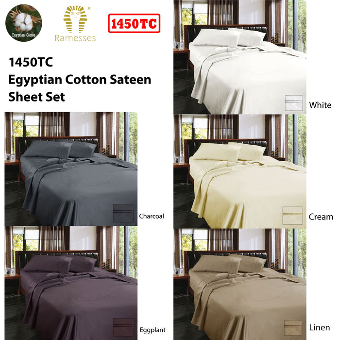 1450Tc Egyptian Cotton Sateen Sheet Set Linen King