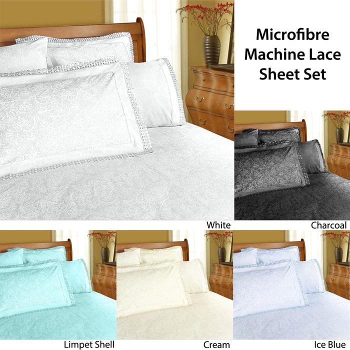 Microfibre Machine Lace Sheet Set Cream Double