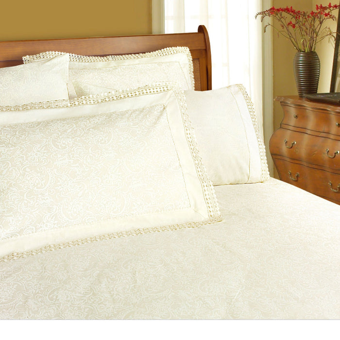 Microfibre Machine Lace Sheet Set Cream Queen