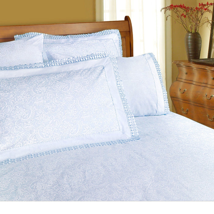 Microfibre Machine Lace Sheet Set Ice Blue Double