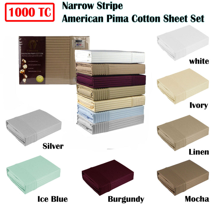 1000Tc American Pima Cotton Narrow Stripe Sheet Set Mocha Queen