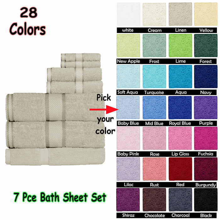 550Gsm Cotton 7 Pce Bath Sheet Set Soft Aqua